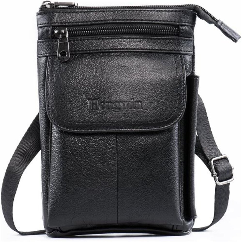 Genuine Leather Small Crossbody Purse for Men Women, Travel Passport Wallet